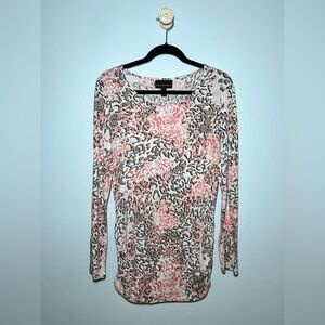 DANA BUCHMAN LARGE LONG SLEEVE PINK / TAN CHEETAH PRINT MATERNITY BLOUSE